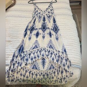 Blue and White Patterned Maxi Dress